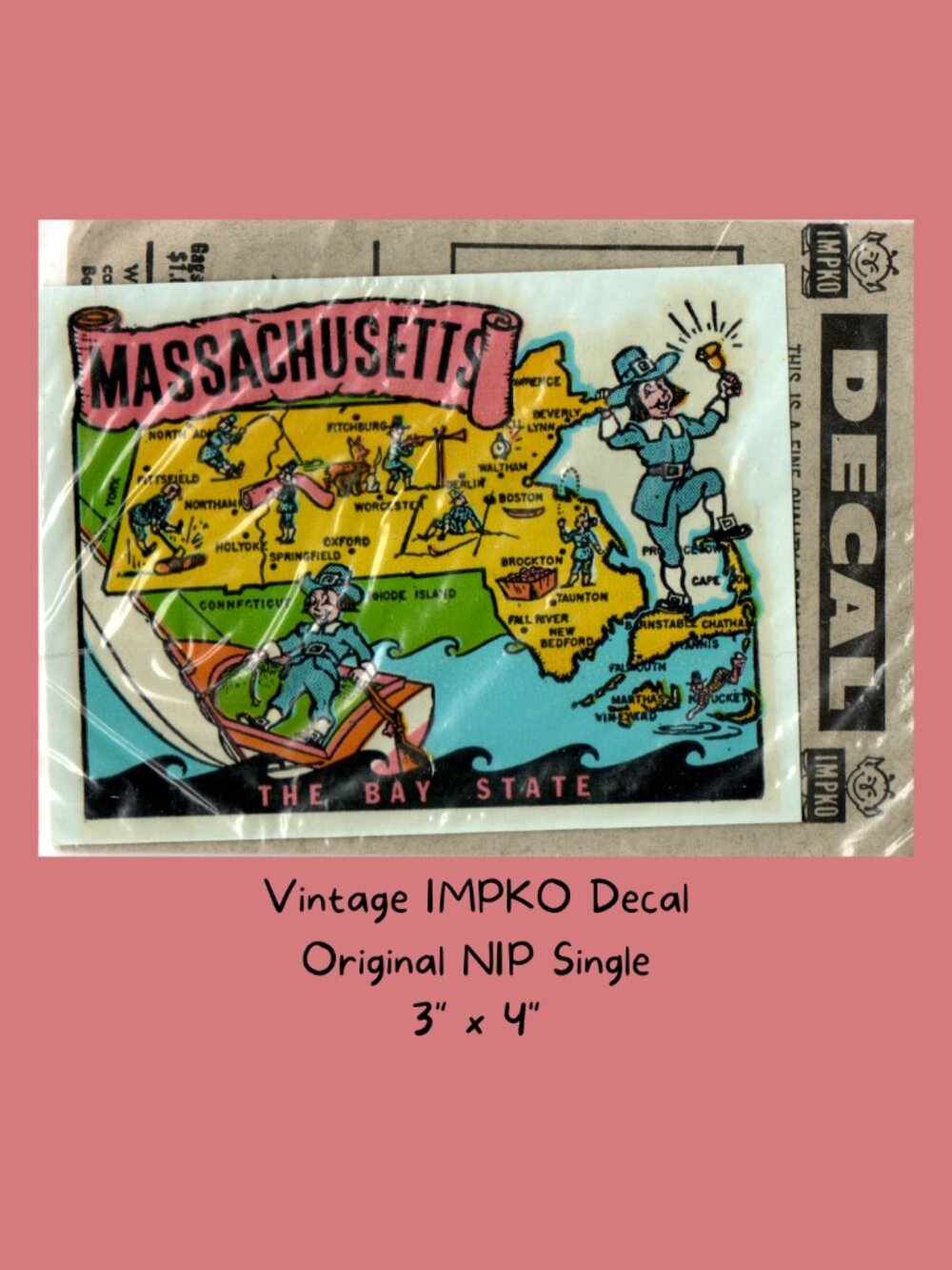 Massachusetts Vintage IMPKO Water Slide Decal Travel Souvenir